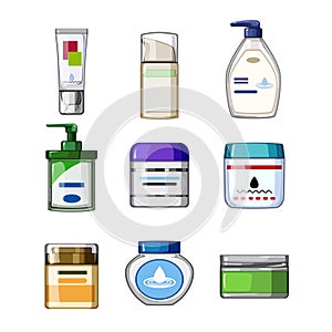 dry skin cream set cartoon vector illustration