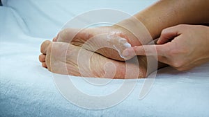 Dry skin of female feet. Selective focus.