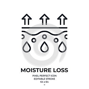 Dry skin and moisture loss concept editable stroke outline icon isolated on white background flat vector illustration. Pixel