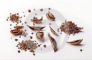 Dry slices garli cloves on white background