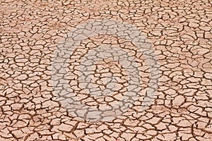 Dry soil and cracked ground Deep cracks earth in the red land as a symbol of hot climate and drought.