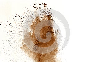 Dry soil explosion isolated on white background.