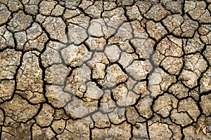 Dry soil surface with deep cracks textured background. Dried and cracked soil. Climate change. Desertification. Cracked earth,