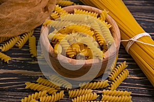 Dry spaghetti cuisine gourmet on wooden background nutrition uncooked