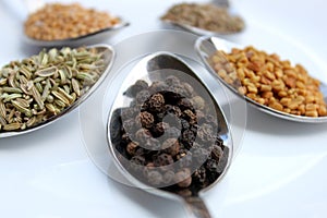Dry spices, black pepper close up view
