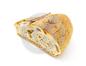 Dry and stale bread on a white background