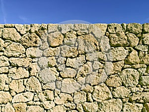 Dry Stone Wall Rocks Mediterranean Traditional Architecture Building Blue Sky Background