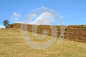 Dry stone wall with stile built in.