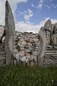 Dry stone wall with various rocks used in the design.