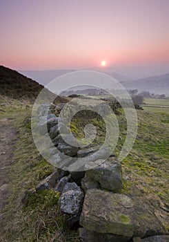 Dry stone wall in yorkshire landscape