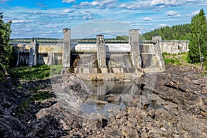 The dry stream bed of the Imatra power station dam.