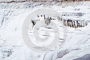 Dry travertine terraces-pools in Pamukkale. Turkey.