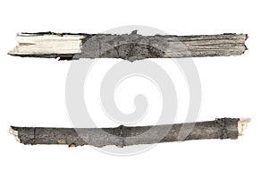 Dry tree twigs branches isolated on white background. set pieces of broken wood plank.  collage small wood chips close-up