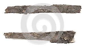 Dry tree twigs branches isolated on white background. set pieces of broken wood plank.  collage small wood chips close-up