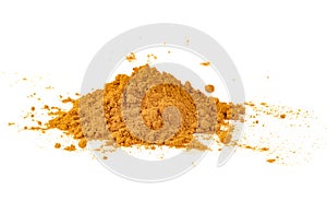 Dry turmeric powder or curcuma longa linn isolated on white background