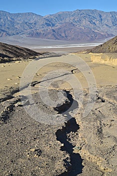 Dry wash in Black Mountains desert landscape Death Valley