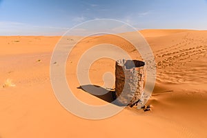 Dry water well in Erg chebbi desert, Merzouga, Morocco