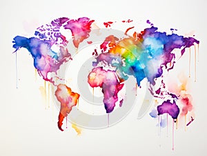 Dry watercolor world map artistic design