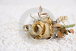 Suchá svadobná ruža na stole. Slovensko