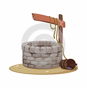 Dry Well In Desert. Water Crisis Symbol Cartoon illustration Vector