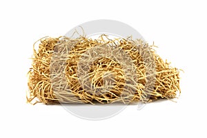 Dry yellow hay stack. Haystack grass on white isolated background.