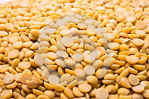 Dry yellow split peas isolated on white background Soybean halv