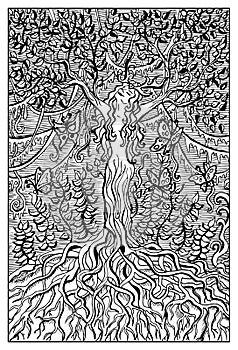 Dryad or Nymph. Engraved fantasy illustration