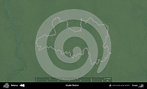 Drybin District outlined, Belarus. Physical