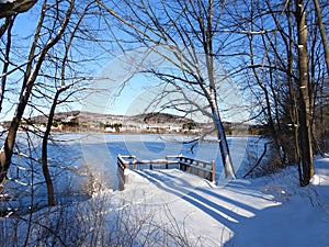 Dryden Lake overlook deck on the rail trail