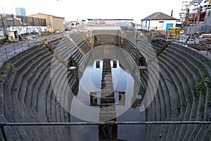 Drydock for shipbuilding construction industry in Peterhead Scotland UK photo