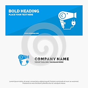 Dryer, Hair, Hairdryer, Plug SOlid Icon Website Banner and Business Logo Template