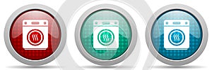 Dryer machine, laundry vector icon set, glossy web buttons collection