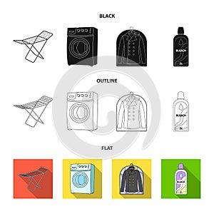 Dryer, washing machine, clean clothes, bleach. Dry cleaning set collection icons in black,flat,outline style vector