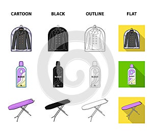 Dryer, washing machine, clean clothes, bleach. Dry cleaning set collection icons in cartoon,black,outline,flat style