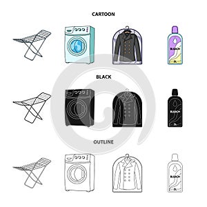 Dryer, washing machine, clean clothes, bleach. Dry cleaning set collection icons in cartoon,black,outline style vector