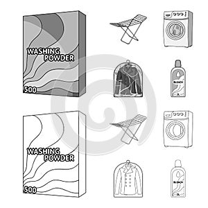 Dryer, washing machine, clean clothes, bleach. Dry cleaning set collection icons in outline,monochrome style vector