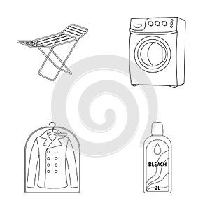 Dryer, washing machine, clean clothes, bleach. Dry cleaning set collection icons in outline style vector symbol stock