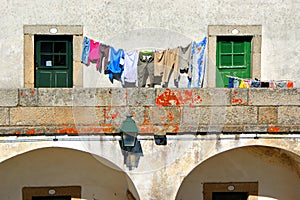 Drying clothes in Almeida historical village