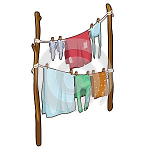 Drying clothes in the fresh air in cartoon style