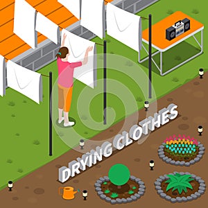 Drying Clothes Isometric Composition