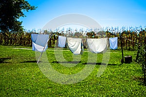 Drying clothes in washing line