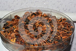 Drying fruits in dehydrator. Dehydrate apricots