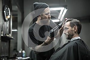 Drying hair in barbershop