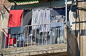 Drying laundry on a clothesline