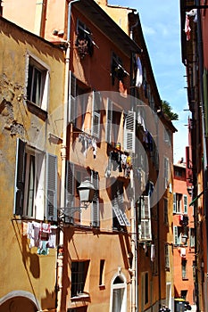 Drying laundry in narrow streets, Nice, France photo