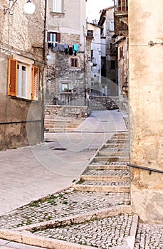 Drying laundry in narrow streets, Scanno, Italy