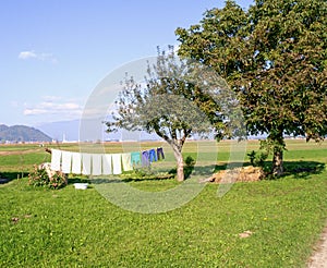 Drying laundry outside