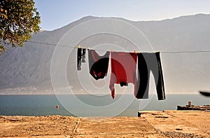 Drying laundry outside at the sea