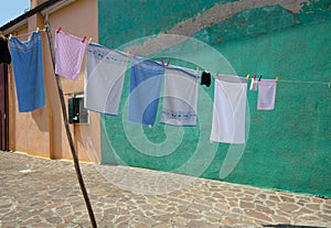 Drying laundry in the yard
