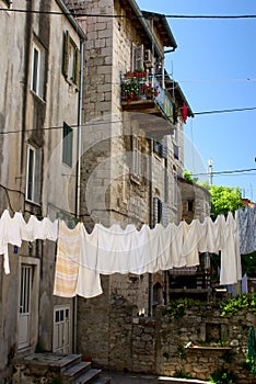 Drying linen in house precinct in downtown